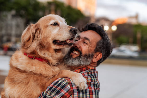 Zero-waste pet care with a mature Latino man with beard in springtime day.