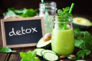 Vegetarian Detox Plan of a smoothie with avocado, cucumber and fresh mint.